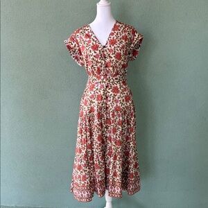 Veronica Beard Floral V-Neck Midi Dress